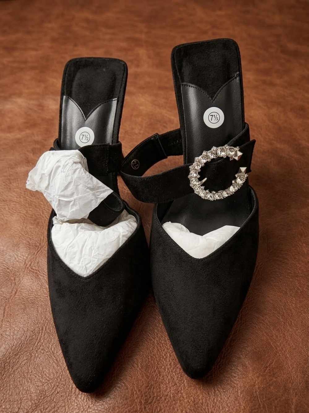 & Other Stories Black Pointed Mule with Crystal Circle Buckle